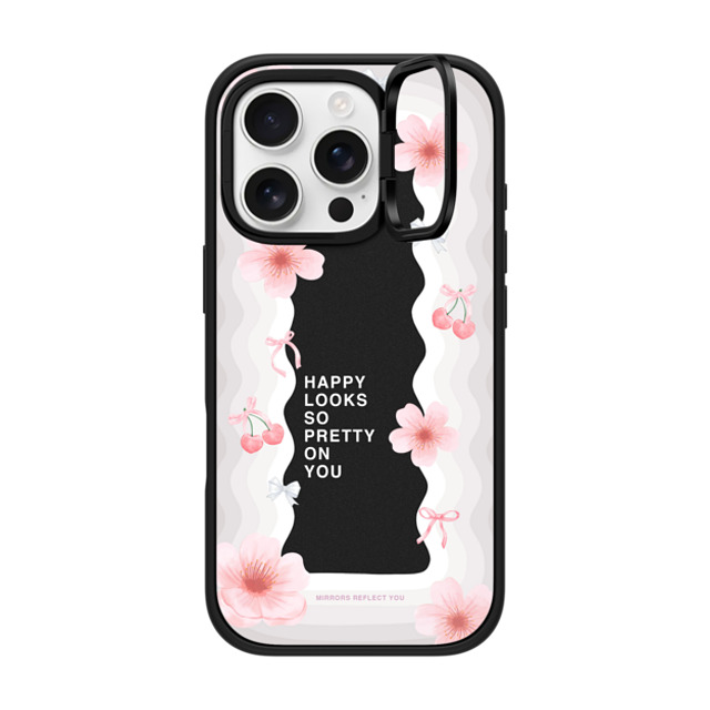 Mirrors Reflect You x CASETiFY iPhone 16 Pro ケース マットブラック インパクトリングスタンドケース MagSafe対応 Sakura Waves