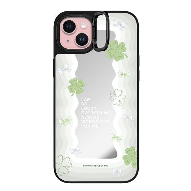 Mirrors Reflect You x CASETiFY iPhone 15 Plus Case Silver on Black ミラー リングスタンドケース MagSafe対応 Lucky Girl Mother's Day Mirrors Reflect You x CASETiFY iPhone 15 Plus Case Silver on Black ミラー リングスタンドケース MagSafe対応 Lucky Girl Mother's Day