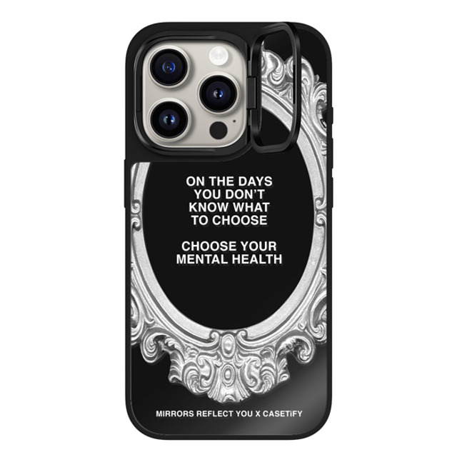 Mirrors Reflect You x CASETiFY iPhone 15 Pro Case Black on Black ミラー リングスタンドケース MagSafe対応 Choose Your Mental Health Mirrors Reflect You x CASETiFY iPhone 15 Pro Case Black on Black ミラー リングスタンドケース MagSafe対応 Choose Your Mental Health