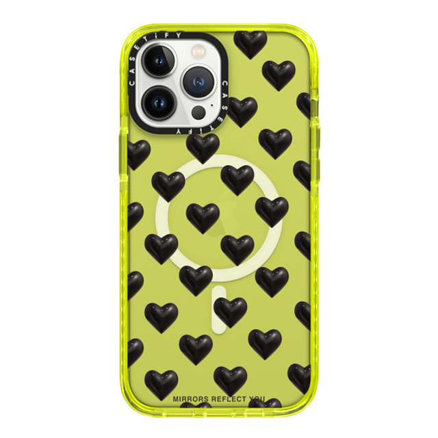 Mirrors Reflect You x CASETiFY iPhone 13 Pro Max ケース ネオン イエロー インパクトケース MagSafe対応 black hearts