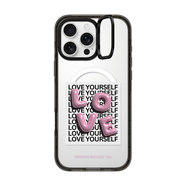 Mirrors Reflect You x CASETiFY iPhone 16 Pro Max ケース ブラック インパクトリングスタンドケース MagSafe対応 LOVE