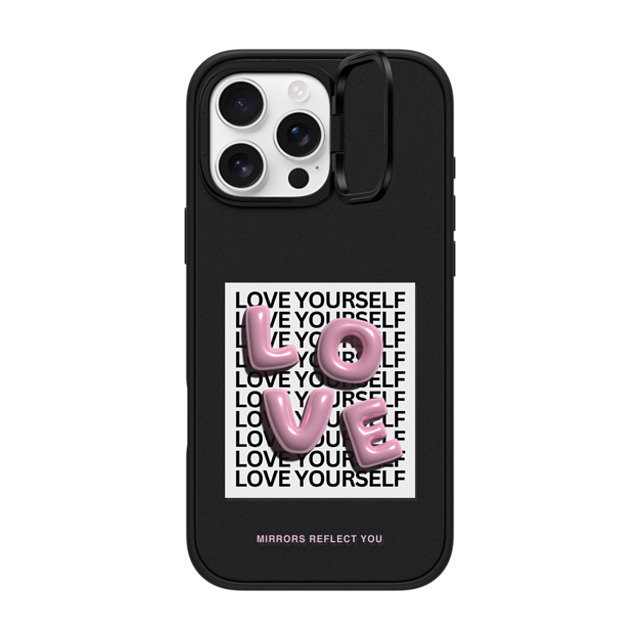 Mirrors Reflect You x CASETiFY iPhone 16 Pro Max ケース マットブラック インパクトリングスタンドケース MagSafe対応 LOVE