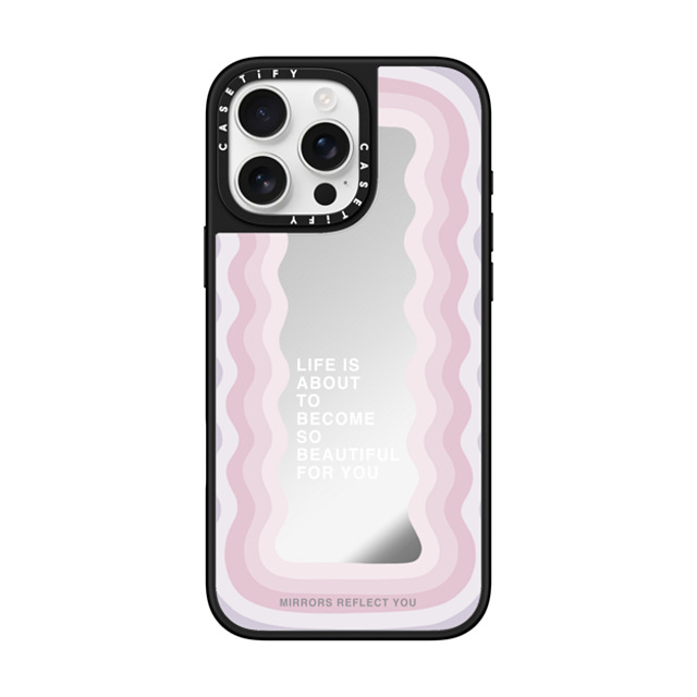 Mirrors Reflect You x CASETiFY iPhone 16 Pro Max ケース Silver on Black ミラーケース MagSafe対応 life is beautiful