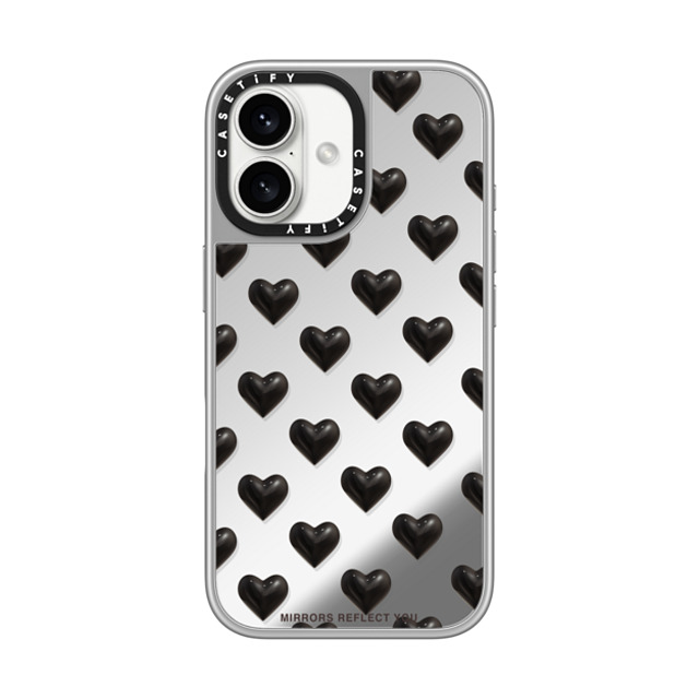 Mirrors Reflect You x CASETiFY iPhone 16 ケース シルバー (シルバーバンパー) ミラーケース MagSafe対応 black hearts