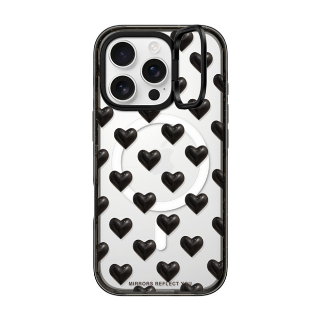 Mirrors Reflect You x CASETiFY iPhone 16 Pro ケース ブラック インパクトリングスタンドケース MagSafe対応 black hearts