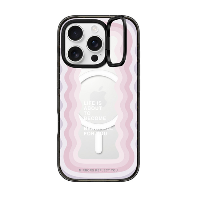 Mirrors Reflect You x CASETiFY iPhone 16 Pro ケース ブラック インパクトリングスタンドケース MagSafe対応 life is beautiful