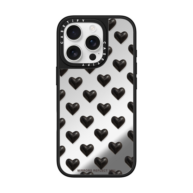 Mirrors Reflect You x CASETiFY iPhone 16 Pro ケース Silver on Black ミラーケース MagSafe対応 black hearts