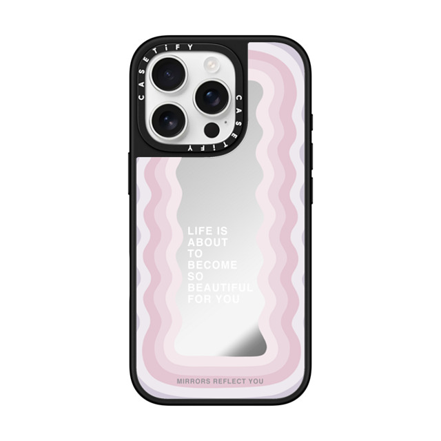 Mirrors Reflect You x CASETiFY iPhone 16 Pro ケース Silver on Black ミラーケース MagSafe対応 life is beautiful