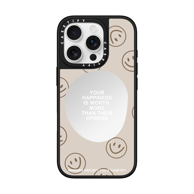 Mirrors Reflect You x CASETiFY iPhone 16 Pro ケース Silver on Black ミラーケース MagSafe対応 Happiness For What It's Worth