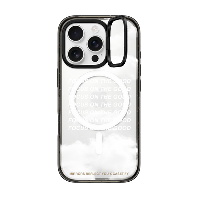 Mirrors Reflect You x CASETiFY iPhone 16 Pro ケース ブラック インパクトリングスタンドケース MagSafe対応 Focus On The Good