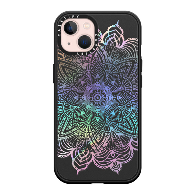 CASETiFY iPhone 13 ケース マットブラック インパクトケース MagSafe対応 Boho,Floral Rainbow Holographic Mandala Lace Explosion