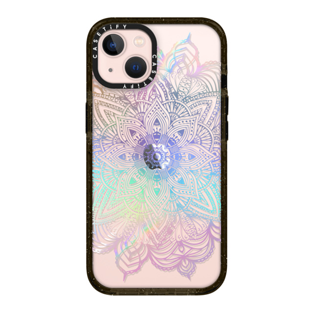 CASETiFY iPhone 13 ケース ブラック インパクトケース Boho,Floral Rainbow Holographic Mandala Lace Explosion