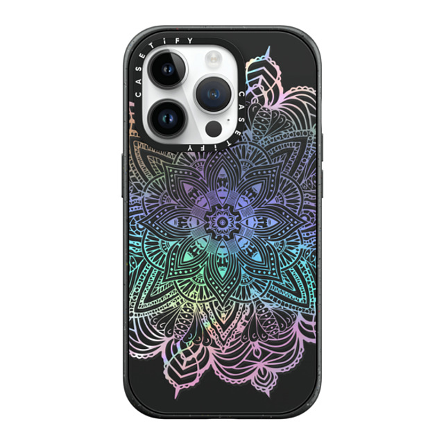 CASETiFY iPhone 14 Pro ケース マットブラック インパクトケース MagSafe対応 Boho,Floral Rainbow Holographic Mandala Lace Explosion