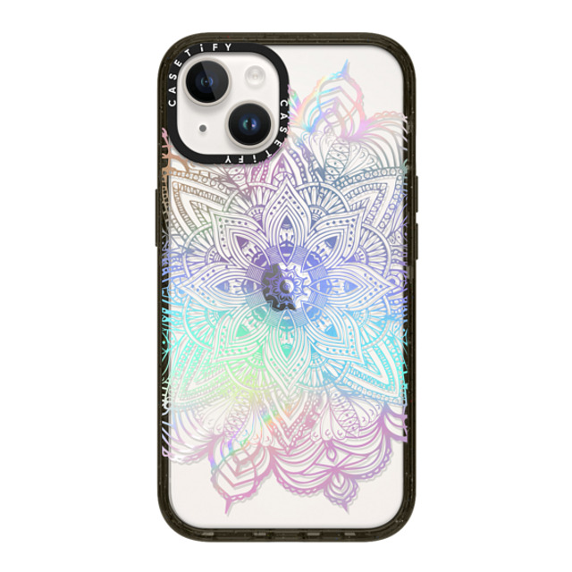 CASETiFY iPhone 14 ケース ブラック インパクトケース Boho,Floral Rainbow Holographic Mandala Lace Explosion