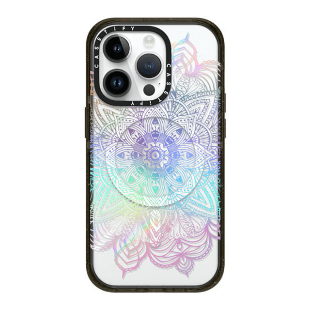 CASETiFY iPhone 14 Pro ケース ブラック インパクトケース MagSafe対応 Boho,Floral Rainbow Holographic Mandala Lace Explosion