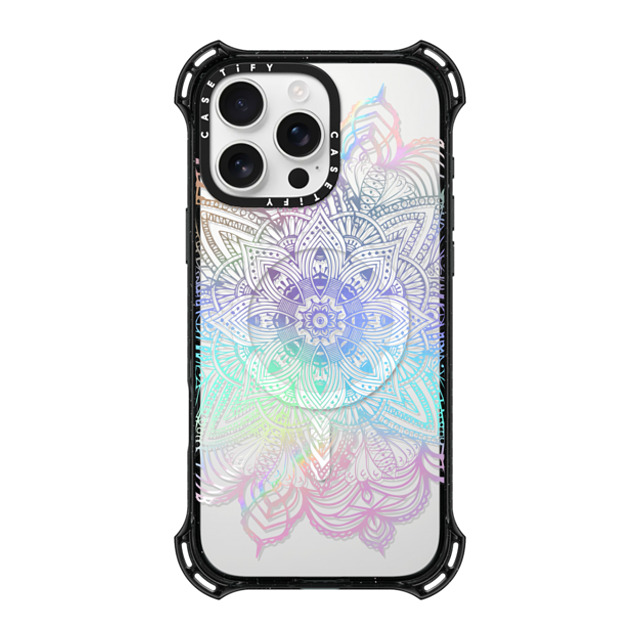 CASETiFY iPhone 16 Pro Max ケース ブラック バウンスケース Boho,Floral Rainbow Holographic Mandala Lace Explosion