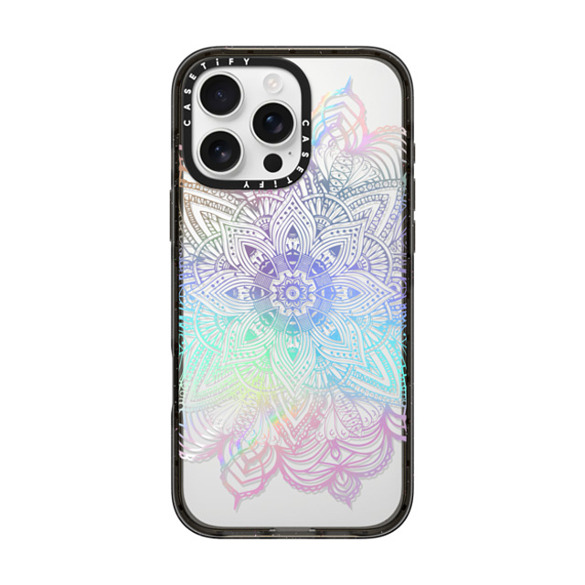 CASETiFY iPhone 16 Pro Max ケース ブラック インパクトケース Boho,Floral Rainbow Holographic Mandala Lace Explosion