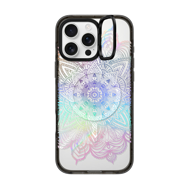 CASETiFY iPhone 16 Pro Max ケース ブラック インパクトリングスタンドケース MagSafe対応 Boho,Floral Rainbow Holographic Mandala Lace Explosion