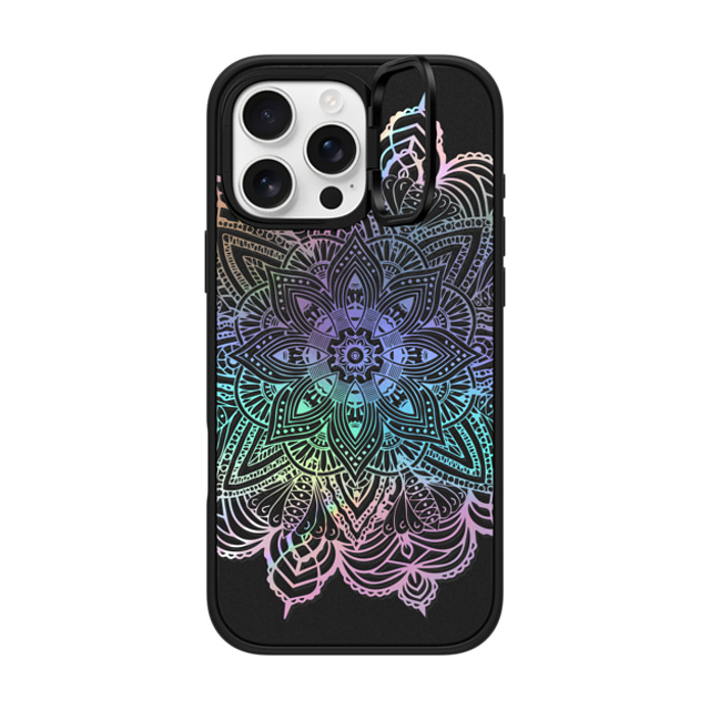 CASETiFY iPhone 16 Pro Max ケース マットブラック インパクトリングスタンドケース MagSafe対応 Boho,Floral Rainbow Holographic Mandala Lace Explosion