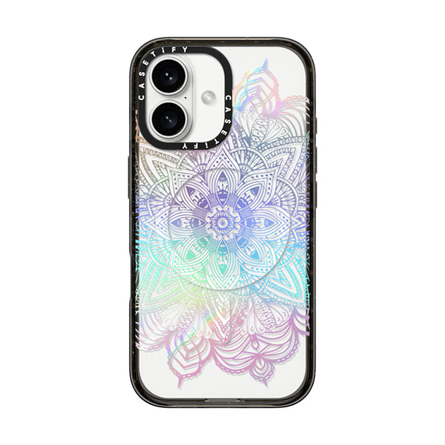 CASETiFY iPhone 16 ケース ブラック インパクトケース MagSafe対応 Boho,Floral Rainbow Holographic Mandala Lace Explosion