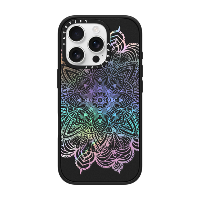 CASETiFY iPhone 16 Pro ケース マットブラック インパクトケース MagSafe対応 Boho,Floral Rainbow Holographic Mandala Lace Explosion