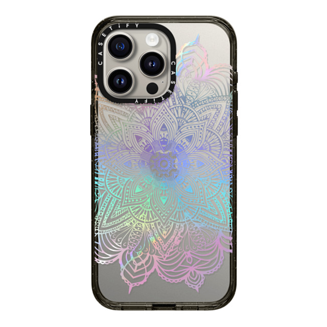 CASETiFY iPhone 15 Pro Max ケース ブラック インパクトケース Boho,Floral Rainbow Holographic Mandala Lace Explosion