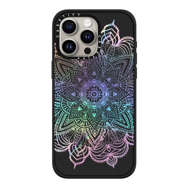 CASETiFY iPhone 15 Pro Max ケース マットブラック インパクトケース MagSafe対応 Boho,Floral Rainbow Holographic Mandala Lace Explosion