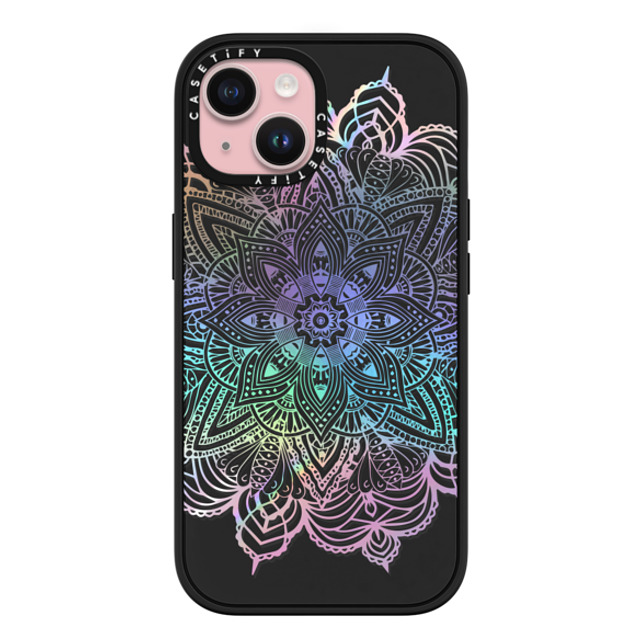 CASETiFY iPhone 15 ケース マットブラック インパクトケース MagSafe対応 Boho,Floral Rainbow Holographic Mandala Lace Explosion