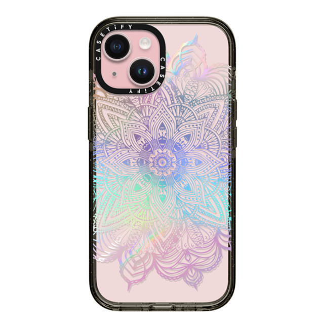 CASETiFY iPhone 15 ケース ブラック インパクトケース Boho,Floral Rainbow Holographic Mandala Lace Explosion