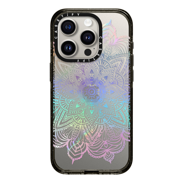 CASETiFY iPhone 15 Pro ケース ブラック インパクトケース Boho,Floral Rainbow Holographic Mandala Lace Explosion