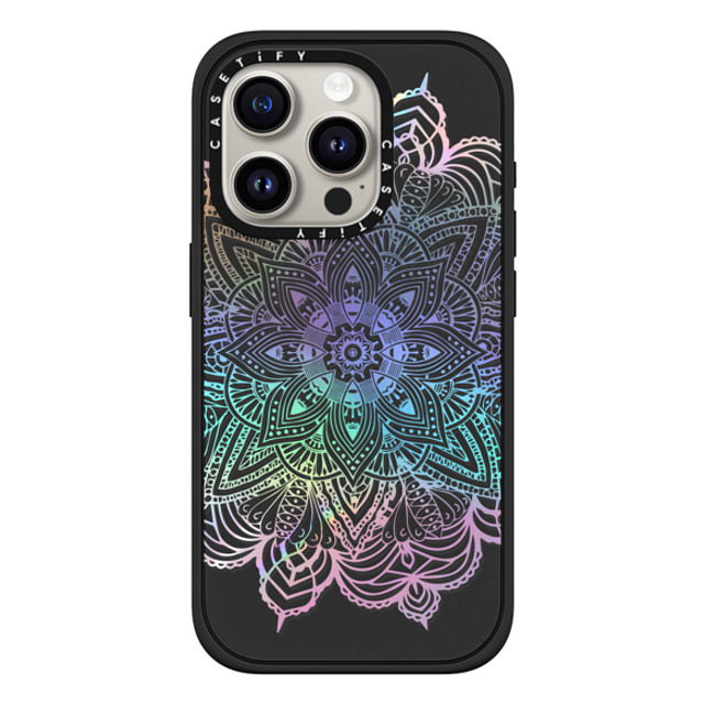 CASETiFY iPhone 15 Pro ケース マットブラック インパクトケース MagSafe対応 Boho,Floral Rainbow Holographic Mandala Lace Explosion