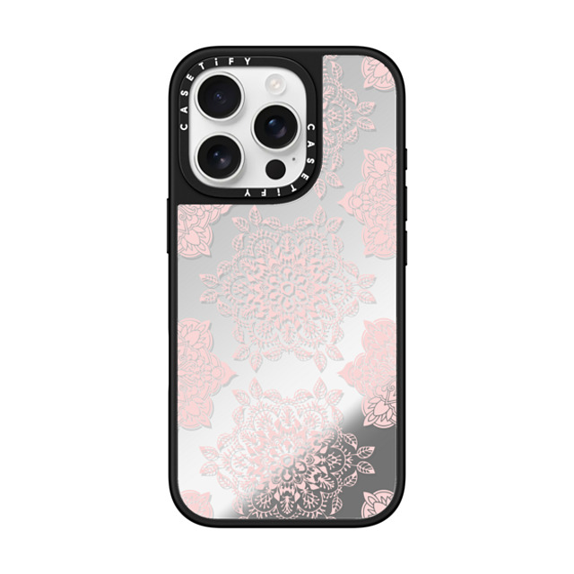 CASETiFY iPhone 16 Pro ケース Silver on Black ミラーケース MagSafe対応 Rose Floral Mandala Lace Pattern mandalamaze Father's Day CASETiFY iPhone 16 Pro ケース Silver on Black ミラーケース MagSafe対応 Rose Floral Mandala Lace Pattern mandalamaze Father's Day