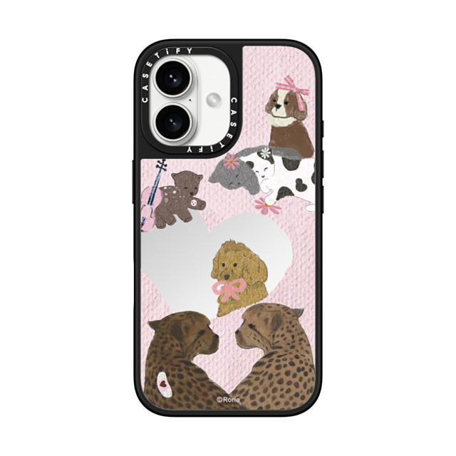 CASETiFY iPhone 16 ケース Silver on Black ミラーケース MagSafe対応 Cheetah with Cat roria li