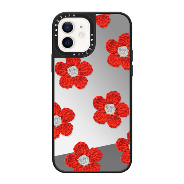 CASETiFY iPhone 12 Case Silver on Black ミラーケース MagSafe対応 Pattern,Y2K Y2K,Pattern Crochet Flowers - Red Back to School CASETiFY iPhone 12 Case Silver on Black ミラーケース MagSafe対応 Pattern,Y2K Y2K,Pattern Crochet Flowers - Red Back to School