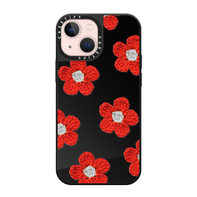 CASETiFY iPhone 13 Mini ケース Black on Black ミラーケース MagSafe対応 Pattern,Y2K Y2K,Pattern Crochet Flowers - Red Father's Day CASETiFY iPhone 13 Mini ケース Black on Black ミラーケース MagSafe対応 Pattern,Y2K Y2K,Pattern Crochet Flowers - Red Father's Day