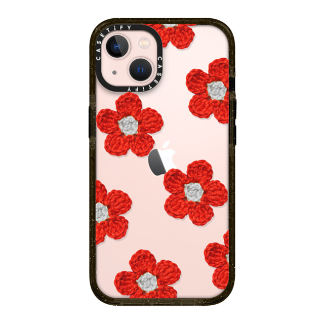 CASETiFY iPhone 13 ケース ブラック インパクトケース Y2K,Pattern Crochet Flowers - Red