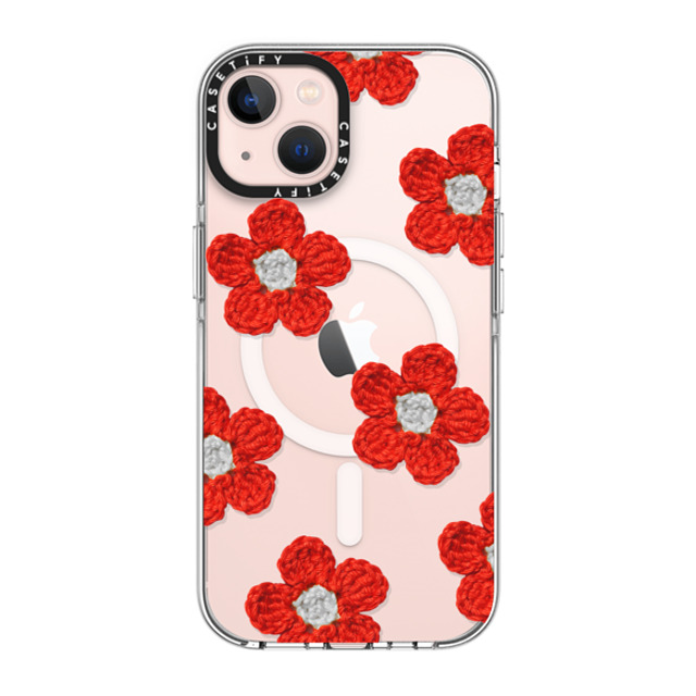 CASETiFY iPhone 13 ケース クリア クリア ケース MagSafe対応 Y2K,Pattern Crochet Flowers - Red