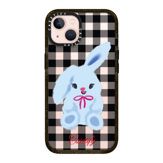 CASETiFY iPhone 13 ケース ブラック インパクトケース Animal,Cartoon Bunny with Plaid