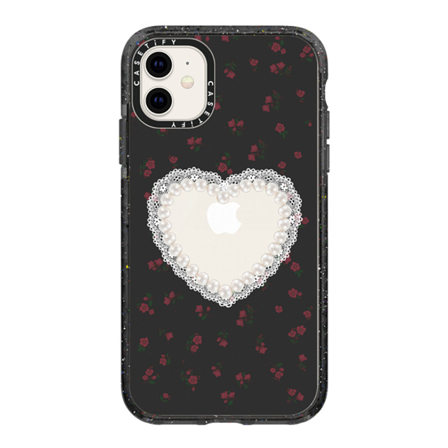 CASETiFY iPhone 11 ケース ブラック インパクトケース Cottagecore,Heart Gothic Pearly Heart