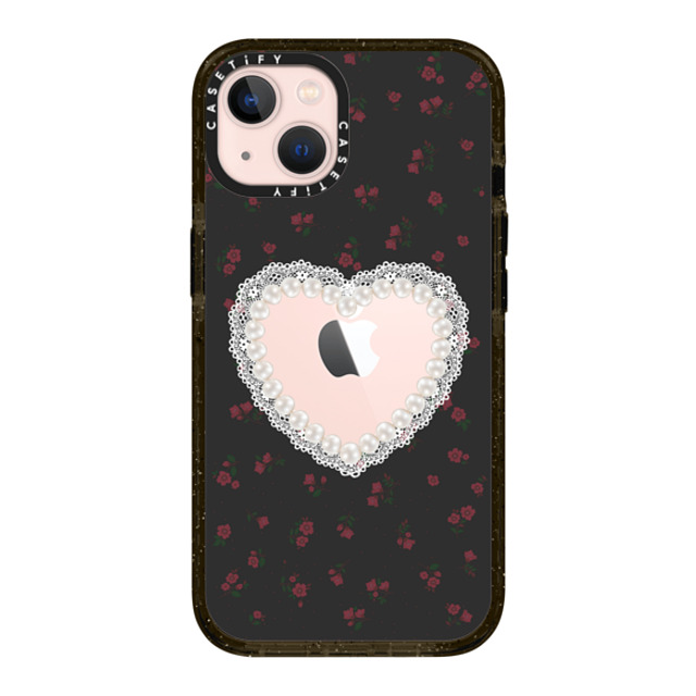 CASETiFY iPhone 13 ケース ブラック インパクトケース Heart,Cottagecore Gothic Pearly Heart