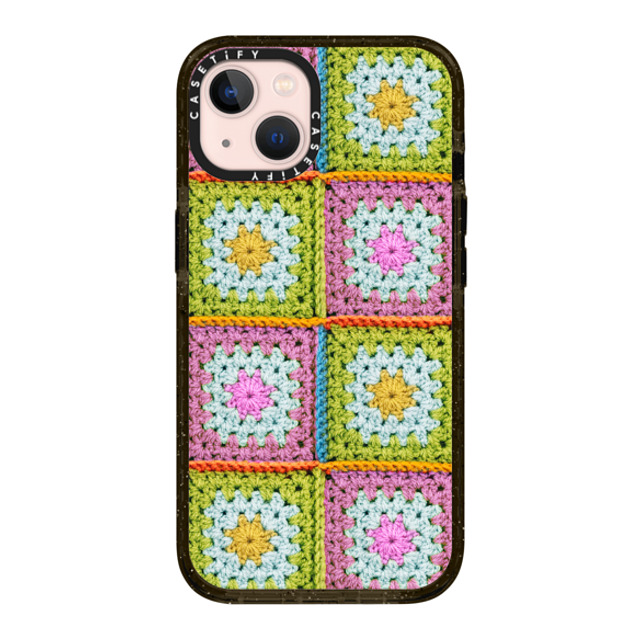 CASETiFY iPhone 13 ケース ブラック インパクトケース MagSafe対応 Cottagecore Crochet Granny Squares