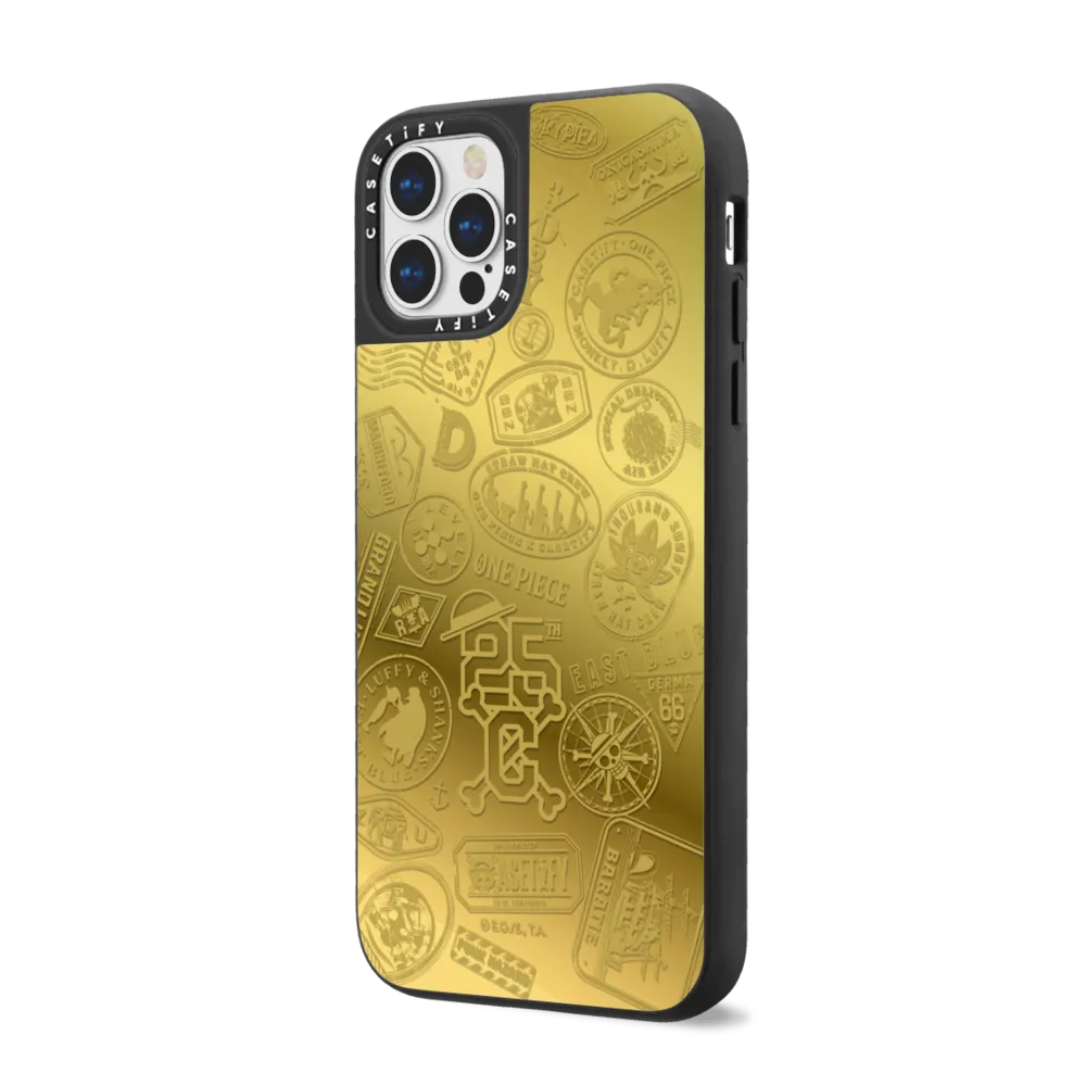 Mirror iPhone 12 Pro Case MagSafe Compatible - ONE PIECE 25th Chronicle Stamp Case (Gold)