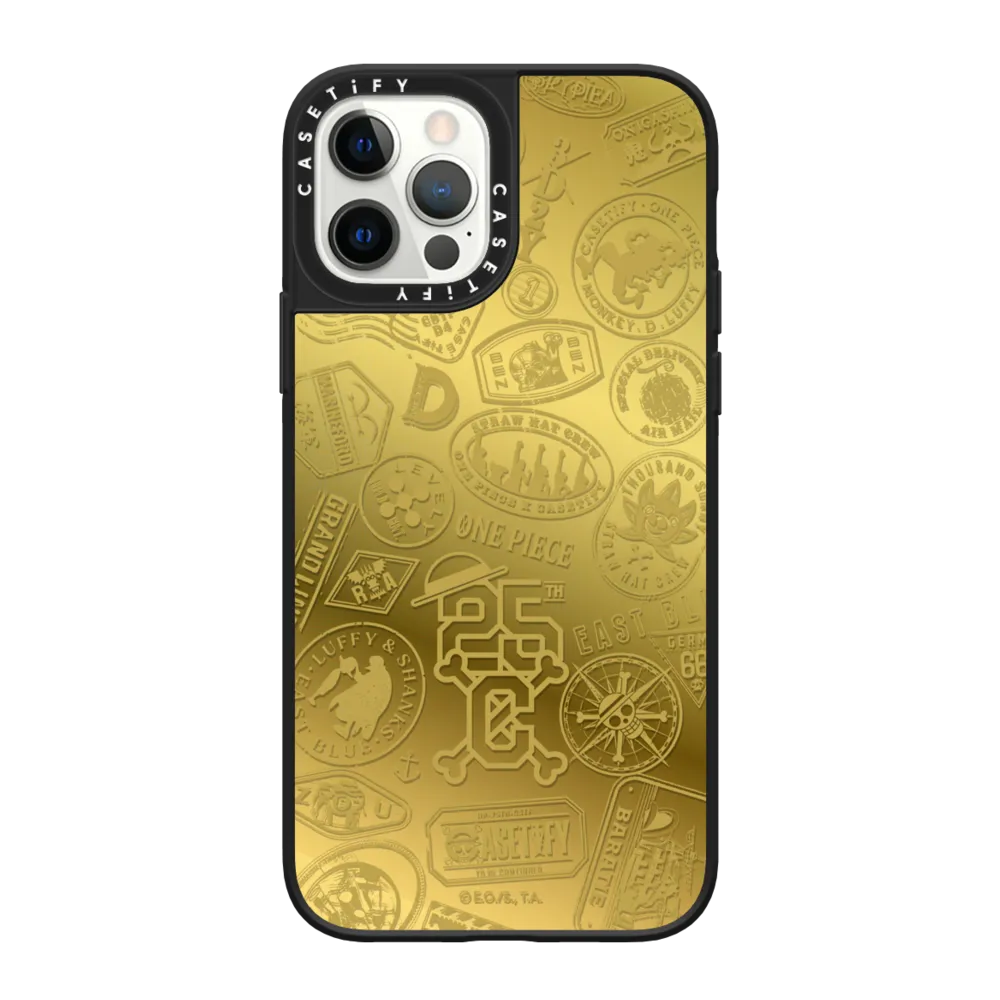 Mirror iPhone 12 Pro Case MagSafe Compatible - ONE PIECE 25th Chronicle Stamp Case (Gold)