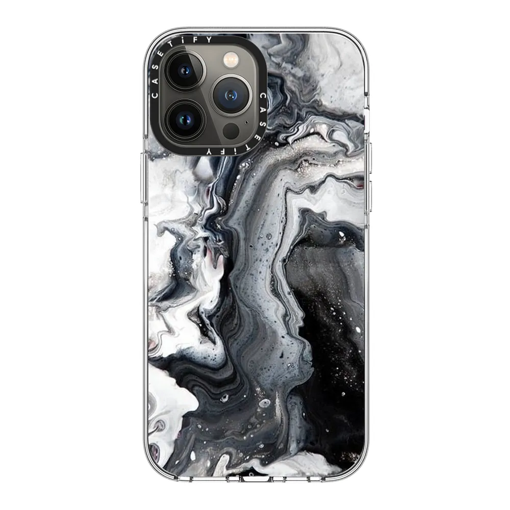 Clear iPhone 13 Pro Max Case MagSafe Compatible - black and white marble