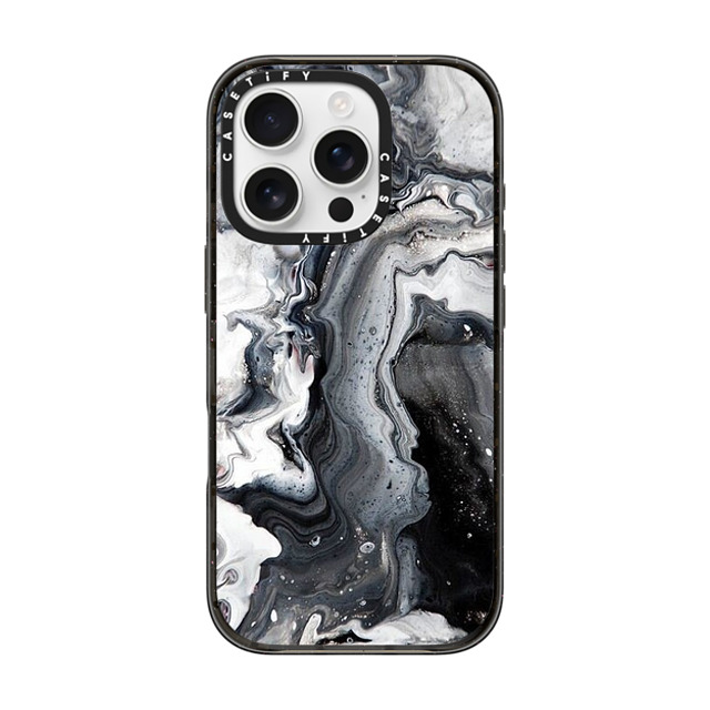 CASETiFY iPhone 16 Pro ケース ブラック インパクトケース MagSafe対応 black and white marble casetify