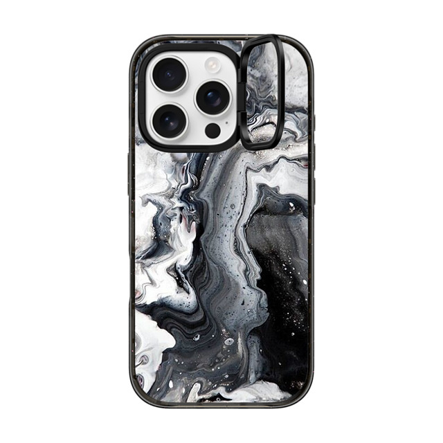 CASETiFY iPhone 16 Pro ケース ブラック インパクトリングスタンドケース MagSafe対応 black and white marble casetify