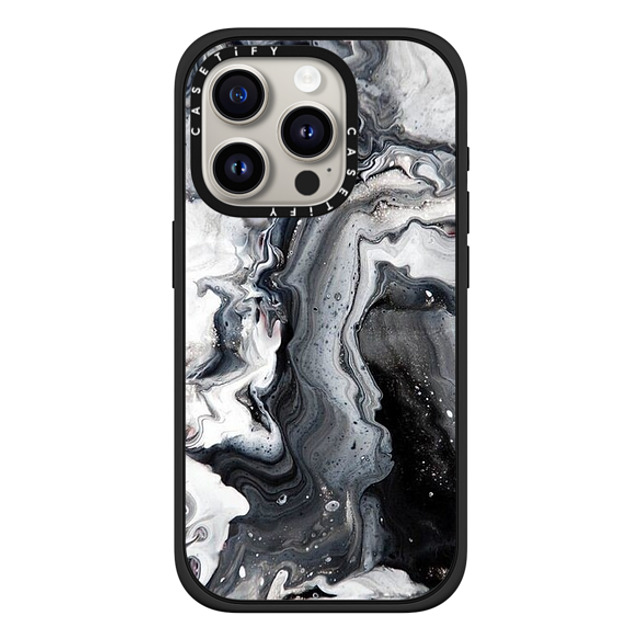 CASETiFY iPhone 15 Pro ケース マットブラック インパクトケース MagSafe対応 black and white marble casetify