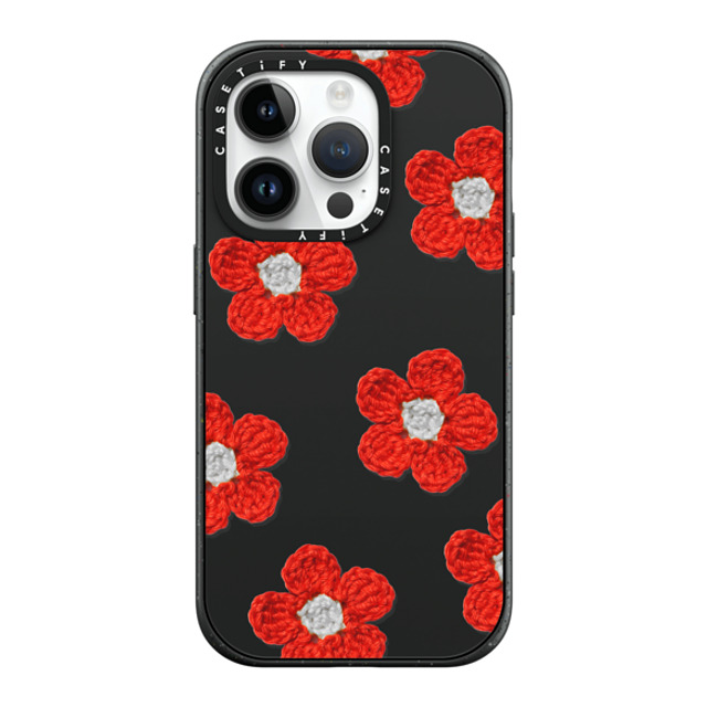 CASETiFY iPhone 14 Pro ケース マットブラック インパクトケース MagSafe対応 Y2K,Pattern Crochet Flowers - Red