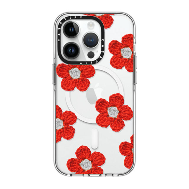 CASETiFY iPhone 14 Pro Case Clear Clear Case MagSafe Compatible Pattern,Y2K Crochet Flowers - Red CASETiFY iPhone 14 Pro Case Clear Clear Case MagSafe Compatible Pattern,Y2K Crochet Flowers - Red