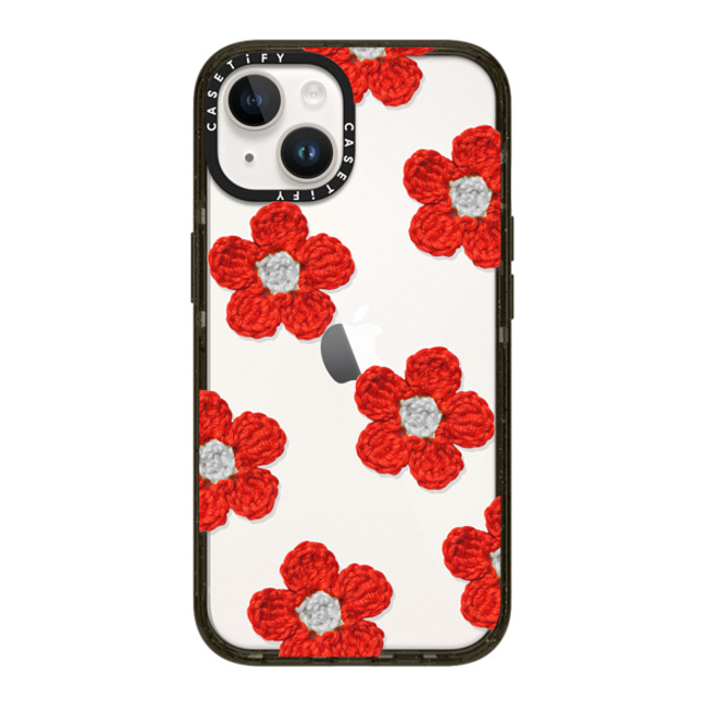 CASETiFY iPhone 14 ケース ブラック インパクトケース Y2K,Pattern Crochet Flowers - Red